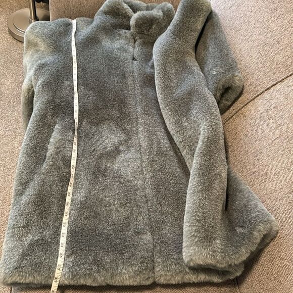 Calvin Klein Womens Size 2X Gray Soft Faux-Fur Mid-Length Anorak Coat Front Zip - Picture 8 of 16
